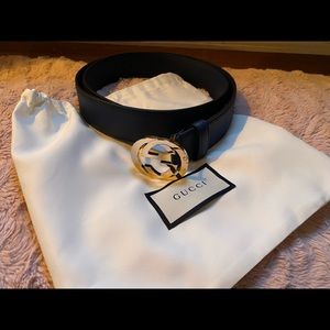 Gucci Leather Belt interlocking G Silver buckle